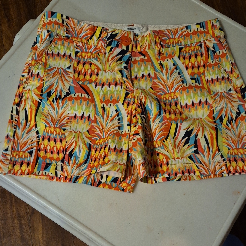 Crown & Ivy Orange and Yellow Bermuda Shorts Vibrant Summer Style